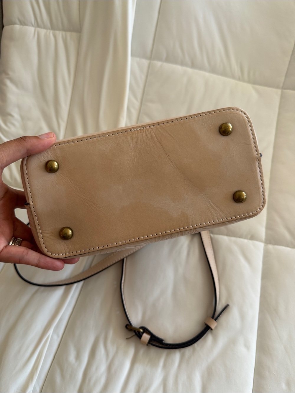 Embossed Floral Crossbody Bag in Nude - Picture 6 of 6